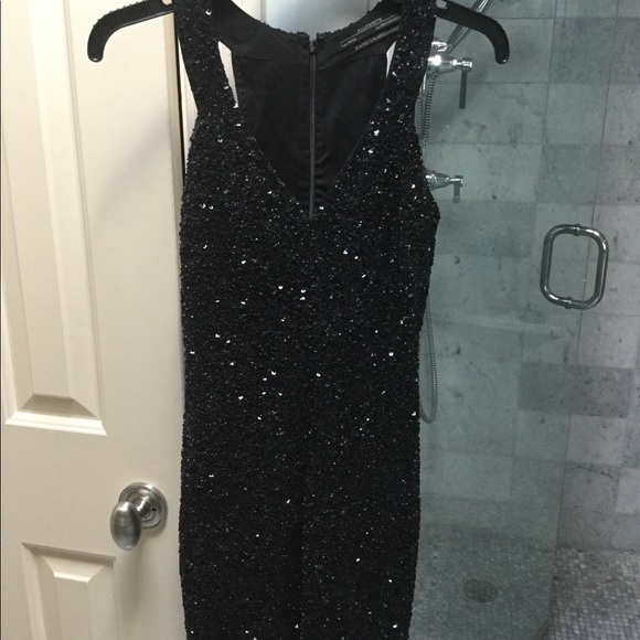 all saints black sequin dress ALLSAINTS Size 4 Viscose Asymmetrical Design One Sleeve find out more Chantelle Sequin Midi Slip Dress